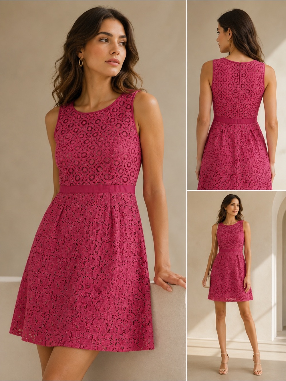 Elle Sleeveless Lace Fit-and-Flare Dress - Raspberry